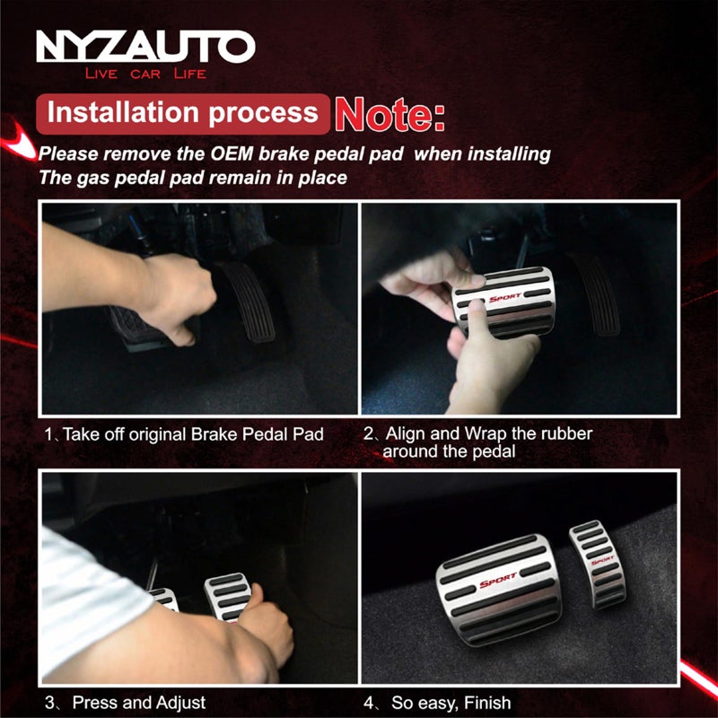 NYZAUTO Anti-Slip Foot Pedal Pads kit Compatible with A4 & Q5,Auto No Drilling Aluminum Brake and Gas Accelerator Pedal Covers - Image 5